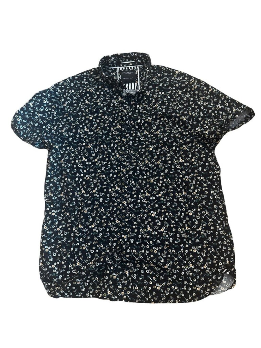 Denim & Flower Mens Shirt L Black Floral Short-Sleeve Button-Up Lightweight